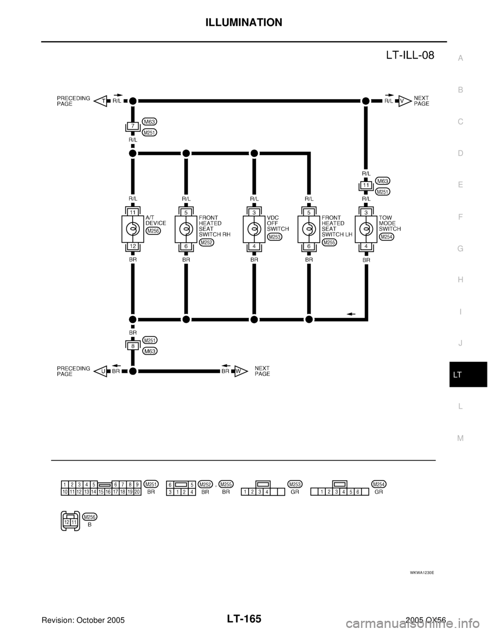 INFINITI QX4 2005  Factory Service Manual ILLUMINATION
LT-165
C
D
E
F
G
H
I
J
L
MA
B
LT
Revision: October 20052005 QX56
WKWA1230E 