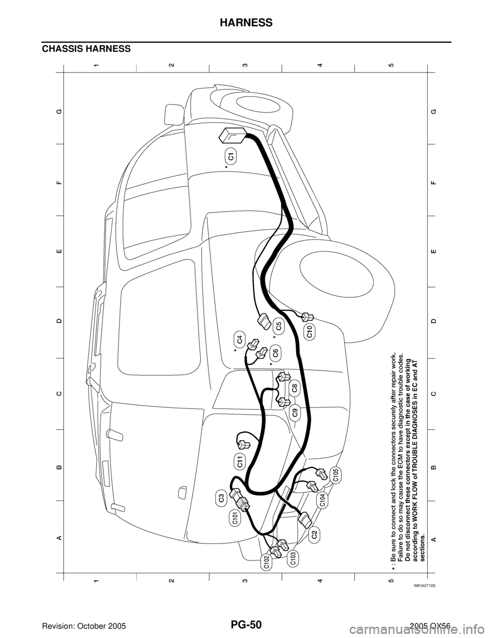 INFINITI QX4 2005  Factory Service Manual PG-50
HARNESS
Revision: October 20052005 QX56
CHASSIS HARNESS
WKIA2710E 