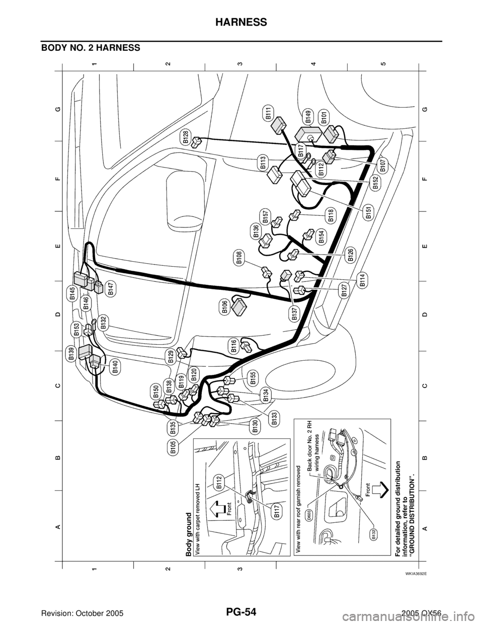 INFINITI QX4 2005  Factory Service Manual PG-54
HARNESS
Revision: October 20052005 QX56
BODY NO. 2 HARNESS
WKIA3692E 
