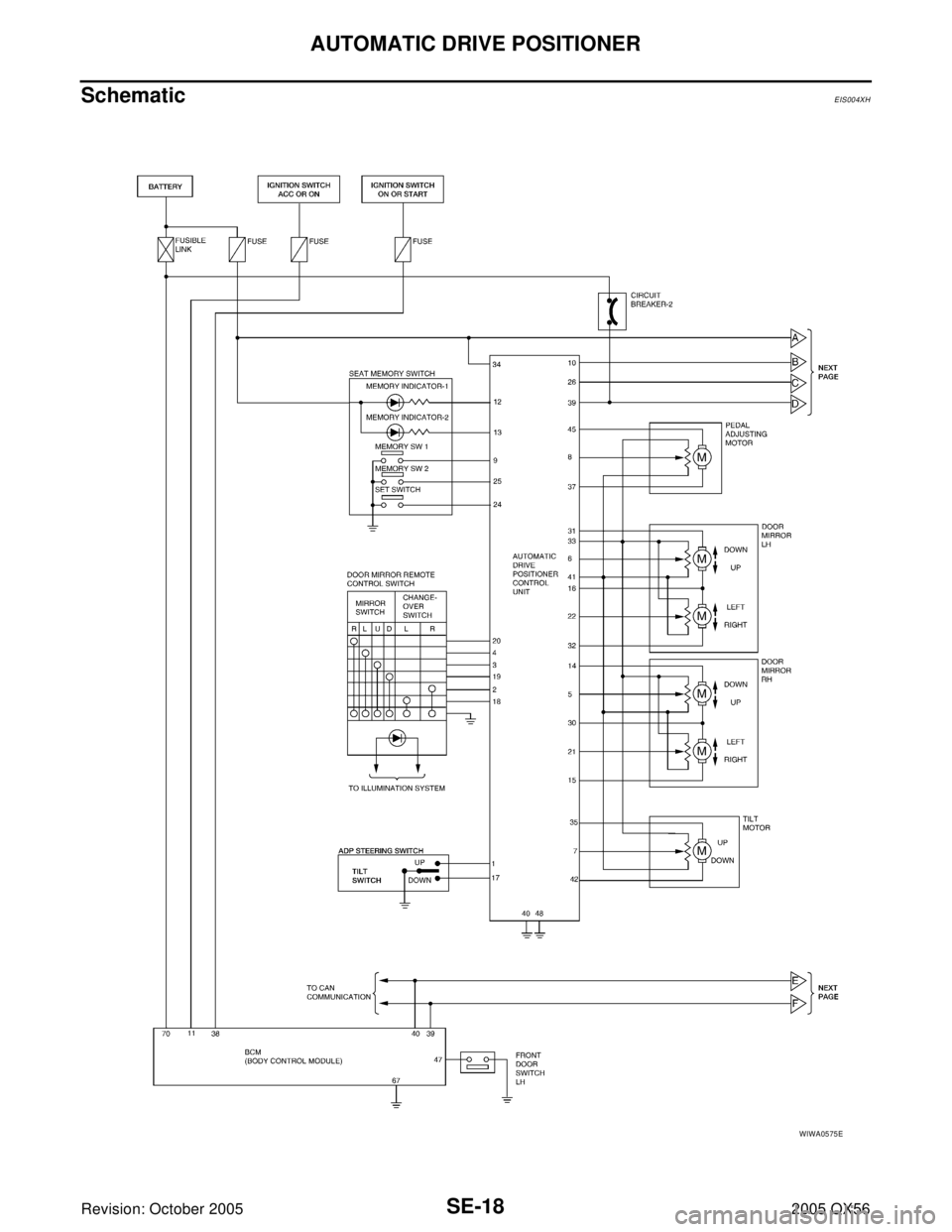 INFINITI QX4 2005  Factory Service Manual SE-18
AUTOMATIC DRIVE POSITIONER
Revision: October 20052005 QX56
SchematicEIS004XH
WIWA0575E 