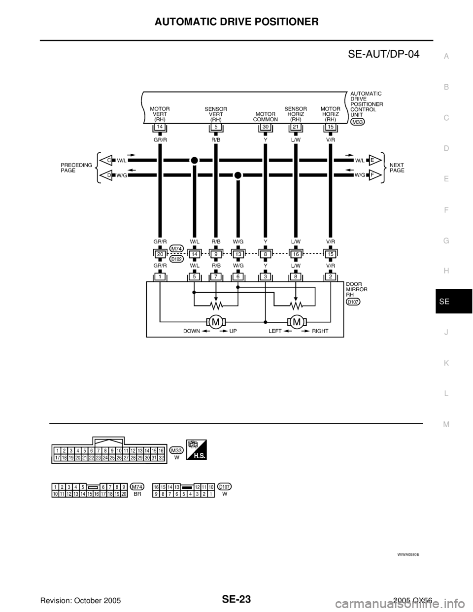 INFINITI QX4 2005  Factory Service Manual AUTOMATIC DRIVE POSITIONER
SE-23
C
D
E
F
G
H
J
K
L
MA
B
SE
Revision: October 20052005 QX56
WIWA0580E 