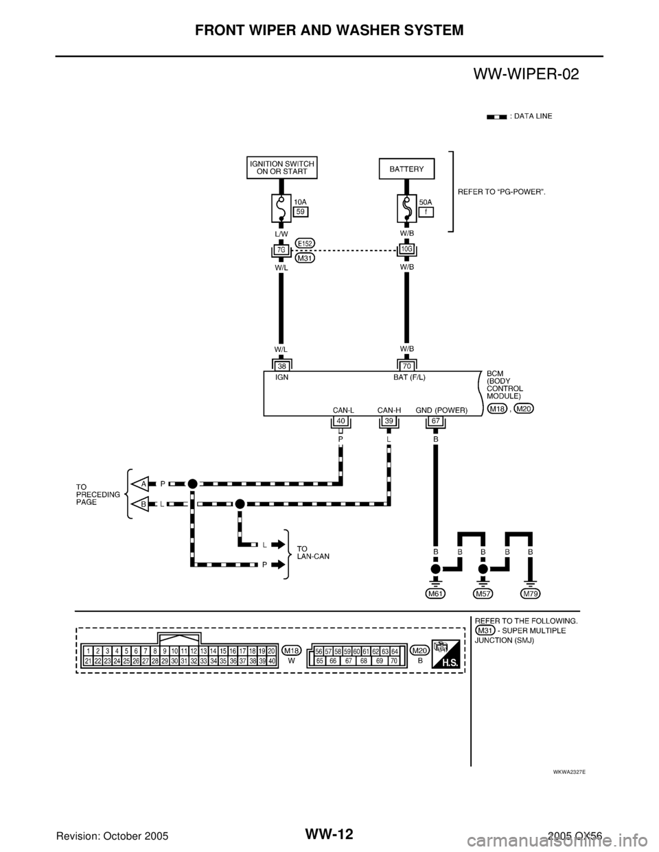 INFINITI QX4 2005 Factory Service Manual WW-12
FRONT WIPER AND WASHER SYSTEM
Revision: October 20052005 QX56
WKWA2327E INFINITI QX4 2005 Factory Service Manual WW-12
FRONT WIPER AND WASHER SYSTEM
Revision: October 20052005 QX56
WKWA2327E