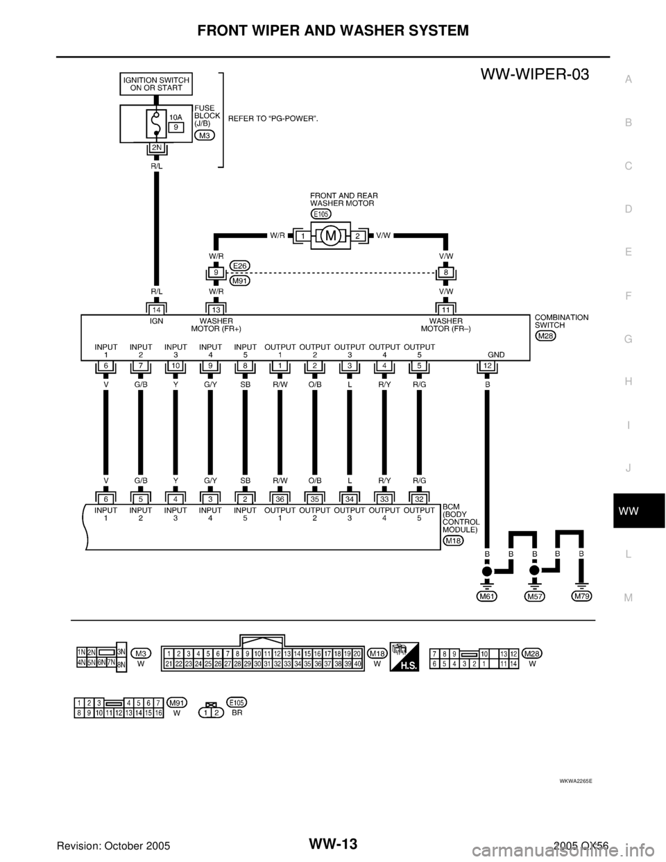 INFINITI QX4 2005 Factory Service Manual FRONT WIPER AND WASHER SYSTEM
WW-13
C
D
E
F
G
H
I
J
L
MA
B
WW
Revision: October 20052005 QX56
WKWA2265E INFINITI QX4 2005 Factory Service Manual FRONT WIPER AND WASHER SYSTEM
WW-13
C
D
E
F
G
H
I
J
L
MA
B
WW
Revision: October 20052005 QX56
WKWA2265E