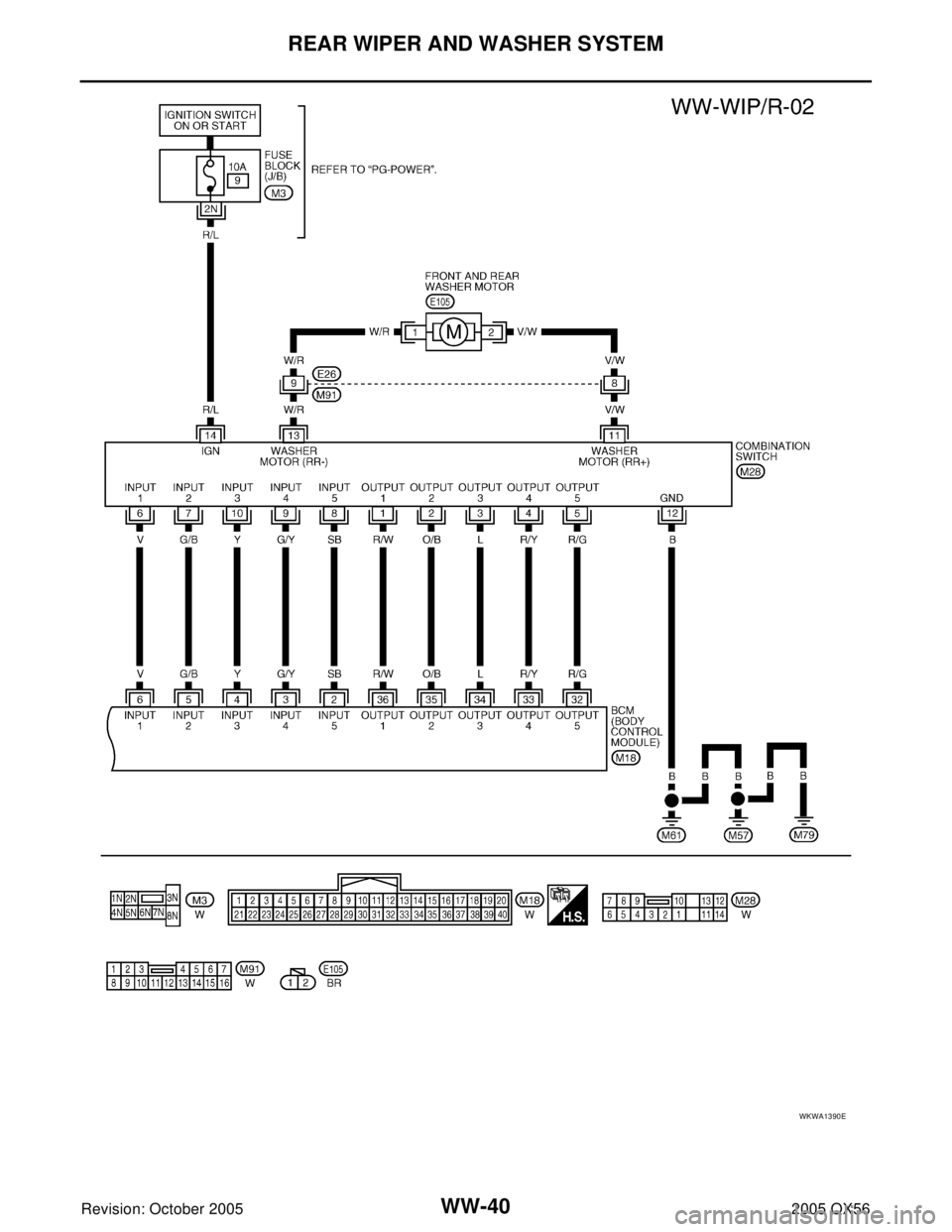 INFINITI QX4 2005  Factory Service Manual WW-40
REAR WIPER AND WASHER SYSTEM
Revision: October 20052005 QX56
WKWA1390E 