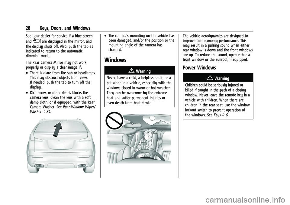 BUICK ENVISION 2021  Owners Manual Buick E2UB-N Owner Manual (GMNA-Localizing-U.S./Canada/Mexico-
14583509) - 2021 - CRC - 1/8/21
28 Keys, Doors, and Windows
See your dealer for service if a blue screen
and
3are displayed in the mirror