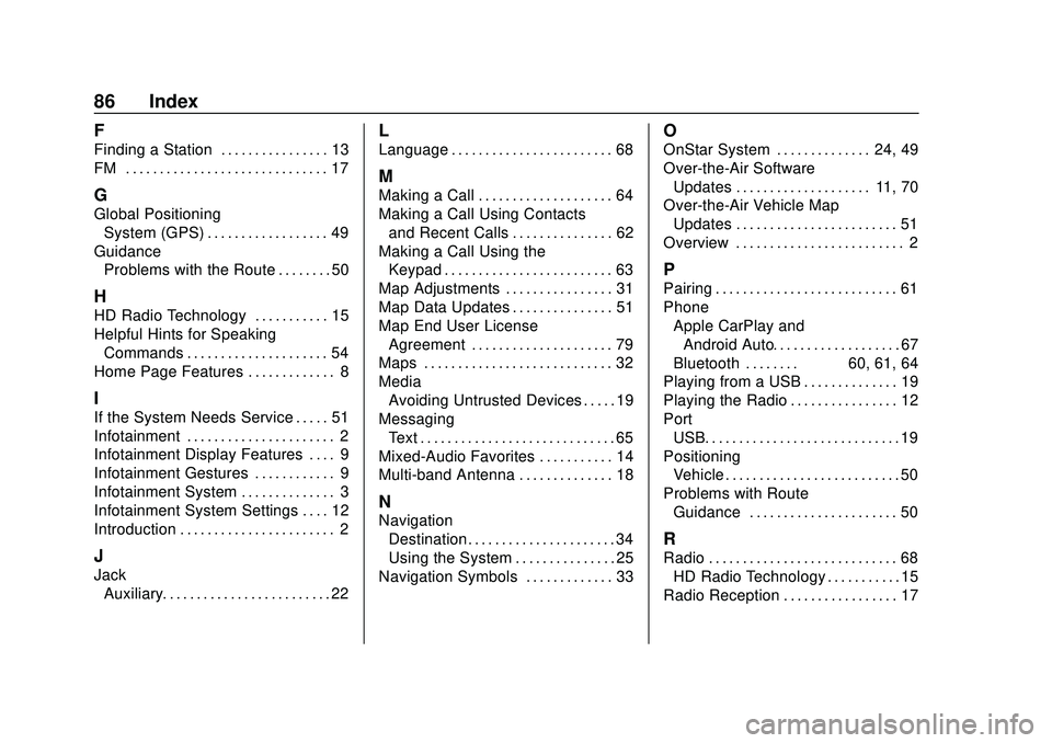 BUICK ENCORE 2020 Infotainment System Guide Buick Infotainment System (U.S./Canada 2.6) (GMNA-Localizing-U.S./Canada-
13583164) - 2020 - CRC - 2/26/19
86 Index
F
Finding a Station . . . . . . . . . . . . . . . . 13
FM . . . . . . . . . . . . . BUICK ENCORE 2020 Infotainment System Guide Buick Infotainment System (U.S./Canada 2.6) (GMNA-Localizing-U.S./Canada-
13583164) - 2020 - CRC - 2/26/19
86 Index
F
Finding a Station . . . . . . . . . . . . . . . . 13
FM . . . . . . . . . . . . .
