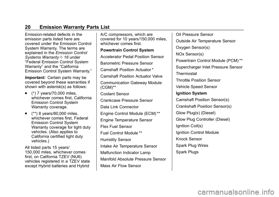 BUICK ENCORE 2019 Limited Warranty And Owner Assistance Information Buick Limited Warranty and Owner Assistance Information (GMNA-Localiz-
ing-U.S-12032535) - 2019 - crc - 6/25/18
20 Emission Warranty Parts List
Emission-related defects in the
emission parts listed he BUICK ENCORE 2019 Limited Warranty And Owner Assistance Information Buick Limited Warranty and Owner Assistance Information (GMNA-Localiz-
ing-U.S-12032535) - 2019 - crc - 6/25/18
20 Emission Warranty Parts List
Emission-related defects in the
emission parts listed he