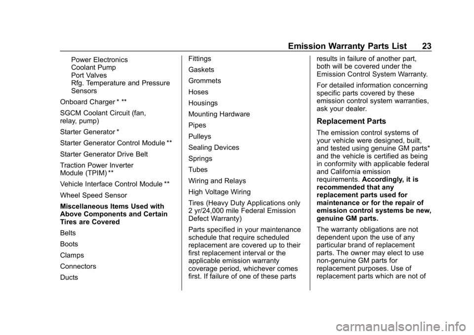 BUICK ENCORE 2019  Limited Warranty And Owner Assistance Information Buick Limited Warranty and Owner Assistance Information (GMNA-Localiz-
ing-U.S-12032535) - 2019 - crc - 6/25/18
Emission Warranty Parts List 23
Power Electronics
Coolant Pump
Port Valves
Rfg. Temperat