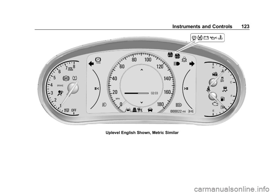 BUICK ENVISION 2019 Owners Manual Buick Envision Owner Manual (GMNA-Localizing-U.S./Canada/Mexico-
12032235) - 2019 - CRC - 6/27/18
Instruments and Controls 123
Uplevel English Shown, Metric Similar BUICK ENVISION 2019 Owners Manual Buick Envision Owner Manual (GMNA-Localizing-U.S./Canada/Mexico-
12032235) - 2019 - CRC - 6/27/18
Instruments and Controls 123
Uplevel English Shown, Metric Similar