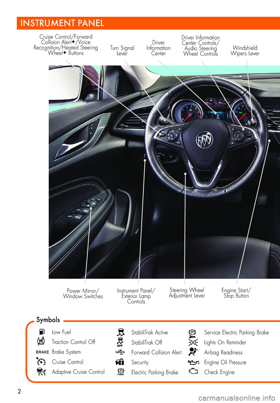 BUICK REGAL SPORTBACK 2018 Get To Know Guide 2
Turn Signal Lever
Driver Information Center
Cruise Control/Forward Collision AlertF/Voice Recognition/Heated Steering WheelF Buttons
Driver Information Center Controls/ Audio Steering Wheel Controls BUICK REGAL SPORTBACK 2018 Get To Know Guide 2
Turn Signal Lever
Driver Information Center
Cruise Control/Forward Collision AlertF/Voice Recognition/Heated Steering WheelF Buttons
Driver Information Center Controls/ Audio Steering Wheel Controls