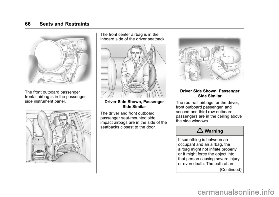 BUICK ENCLAVE 2016 User Guide Buick Enclave Owner Manual (GMNA-Localizing-U.S./Canada/Mexico-
9159225) - 2016 - crc - 7/31/15
66 Seats and Restraints
The front outboard passenger
frontal airbag is in the passenger
side instrument BUICK ENCLAVE 2016 User Guide Buick Enclave Owner Manual (GMNA-Localizing-U.S./Canada/Mexico-
9159225) - 2016 - crc - 7/31/15
66 Seats and Restraints
The front outboard passenger
frontal airbag is in the passenger
side instrument