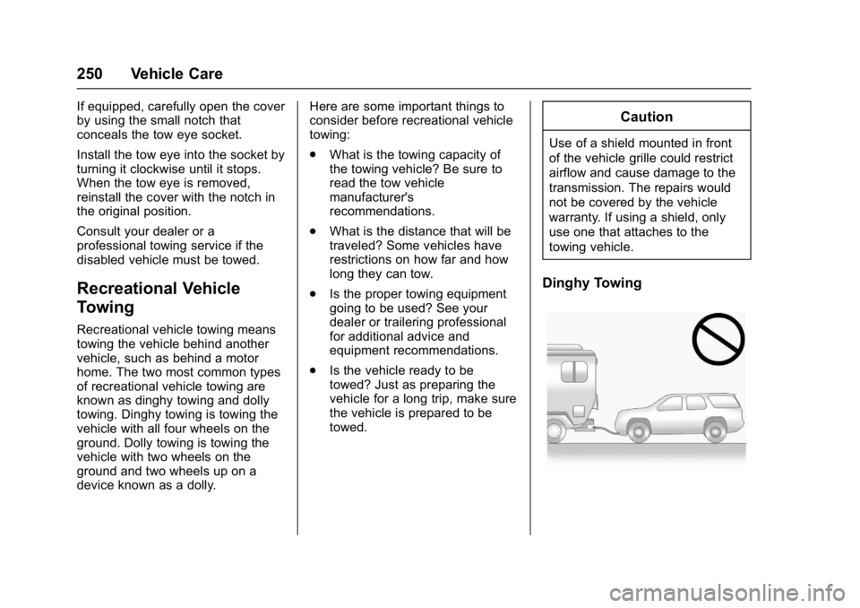 BUICK ENCORE 2016  Owners Manual Buick Encore Owner Manual (GMNA-Localizing-U.S./Canada/Mexico-
9234779) - 2016 - CRC - 1/5/16
250 Vehicle Care
If equipped, carefully open the cover
by using the small notch that
conceals the tow eye 