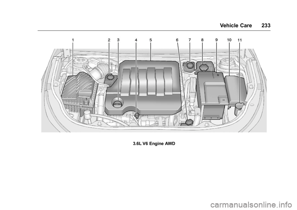 BUICK LACROSSE 2016  Owners Manual Buick LaCrosse Owner Manual (GMNA-Localizing-U.S./Canada/Mexico-
9159288) - 2016 - CRC - 10/5/15
Vehicle Care 233
3.6L V6 Engine AWD 