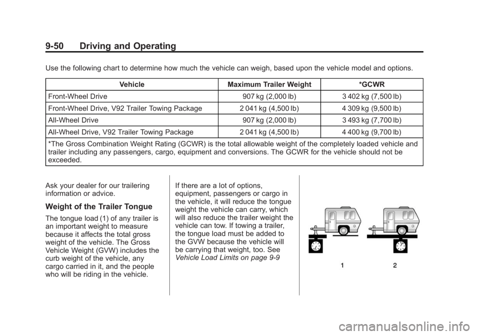 BUICK ENCLAVE 2015 Service Manual Black plate (50,1)Buick Enclave Owner Manual (GMNA-Localizing-U.S./Canada/Mexico-
7576029) - 2015 - CRC - 8/15/14
9-50 Driving and Operating
Use the following chart to determine how much the vehicle c