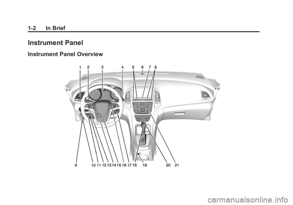 BUICK VERANO 2015 Owners Manual Black plate (2,1)Buick Verano Owner Manual (GMNA-Localizing-U.S./Canada/Mexico-
7707488) - 2015 - CRC - 10/31/14
1-2 In Brief
Instrument Panel
Instrument Panel Overview BUICK VERANO 2015 Owners Manual Black plate (2,1)Buick Verano Owner Manual (GMNA-Localizing-U.S./Canada/Mexico-
7707488) - 2015 - CRC - 10/31/14
1-2 In Brief
Instrument Panel
Instrument Panel Overview