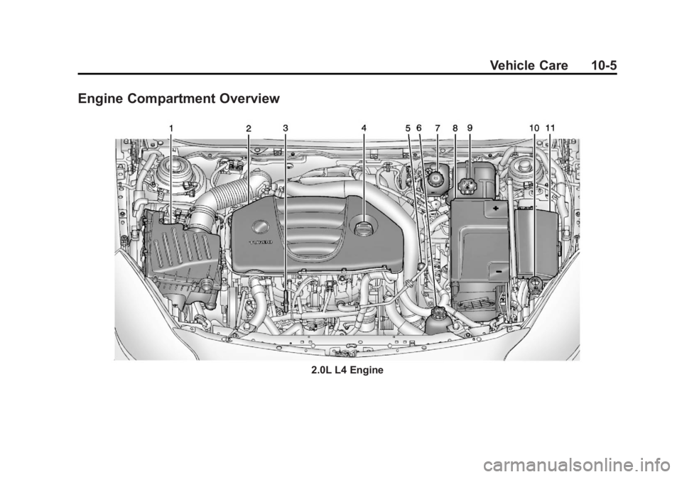 BUICK REGAL 2013 Owners Manual Black plate (5,1)Buick Regal Owner Manual - 2013 - crc - 11/5/12
Vehicle Care 10-5
Engine Compartment Overview
2.0L L4 Engine BUICK REGAL 2013 Owners Manual Black plate (5,1)Buick Regal Owner Manual - 2013 - crc - 11/5/12
Vehicle Care 10-5
Engine Compartment Overview
2.0L L4 Engine