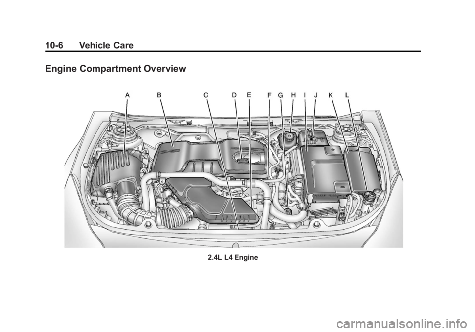 BUICK LACROSSE 2012  Owners Manual Black plate (6,1)Buick LaCrosse Owner Manual - 2012
10-6 Vehicle Care
Engine Compartment Overview
2.4L L4 Engine 