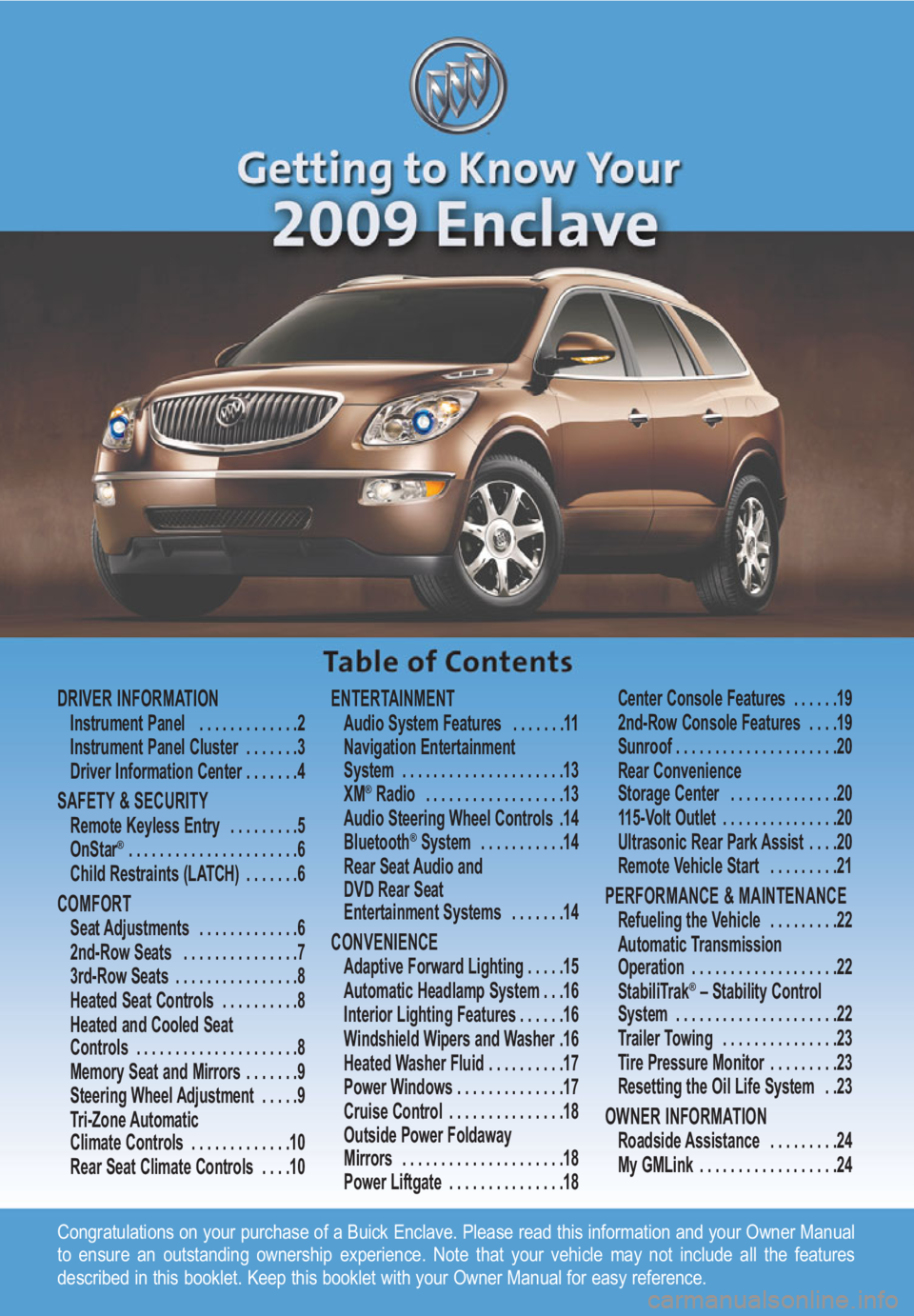 BUICK ENCLAVE 2009  Get To Know Guide 