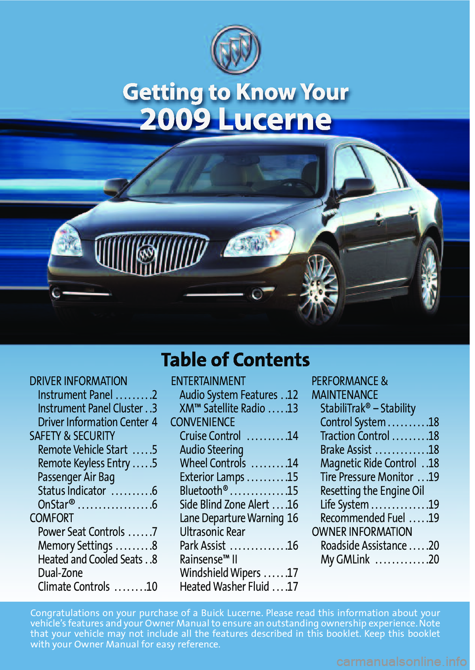 BUICK LUCERNE 2009  Get To Know Guide 
