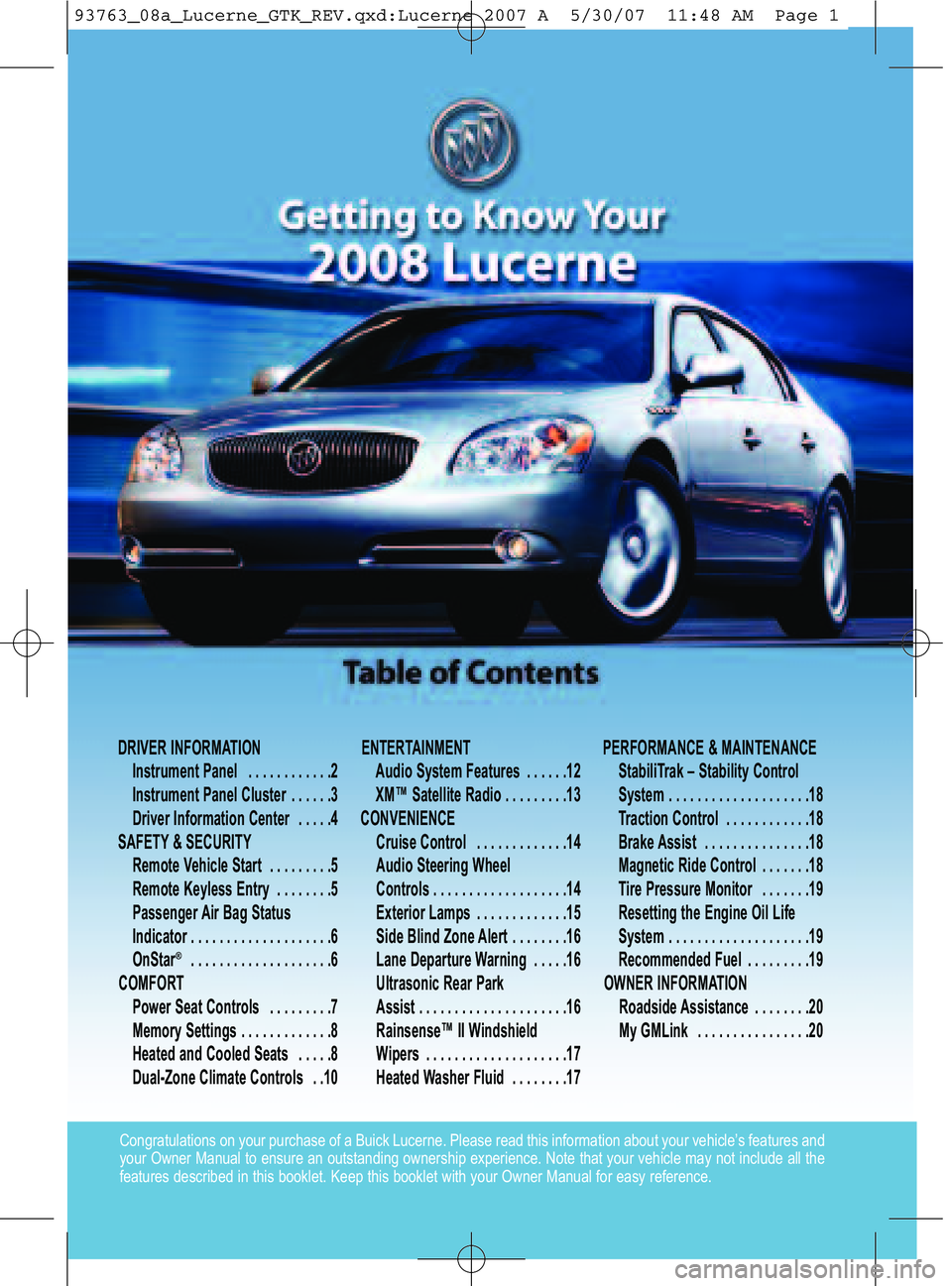 BUICK LUCERNE 2008  Get To Know Guide 