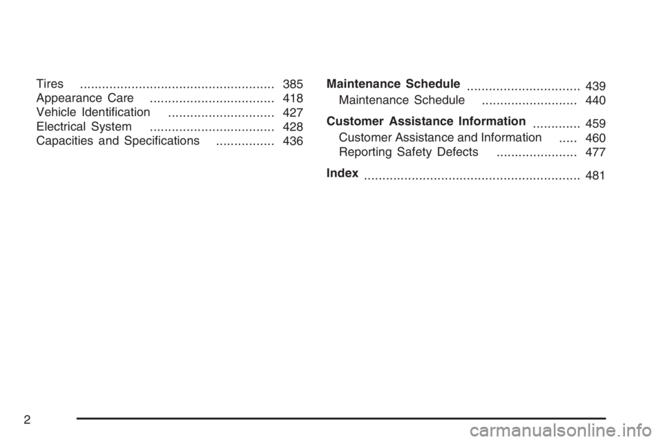 BUICK LUCERNE 2007  Owners Manual Tires
..................................................... 385
Appearance Care
.................................. 418
Vehicle Identi�cation
............................. 427
Electrical System
.......