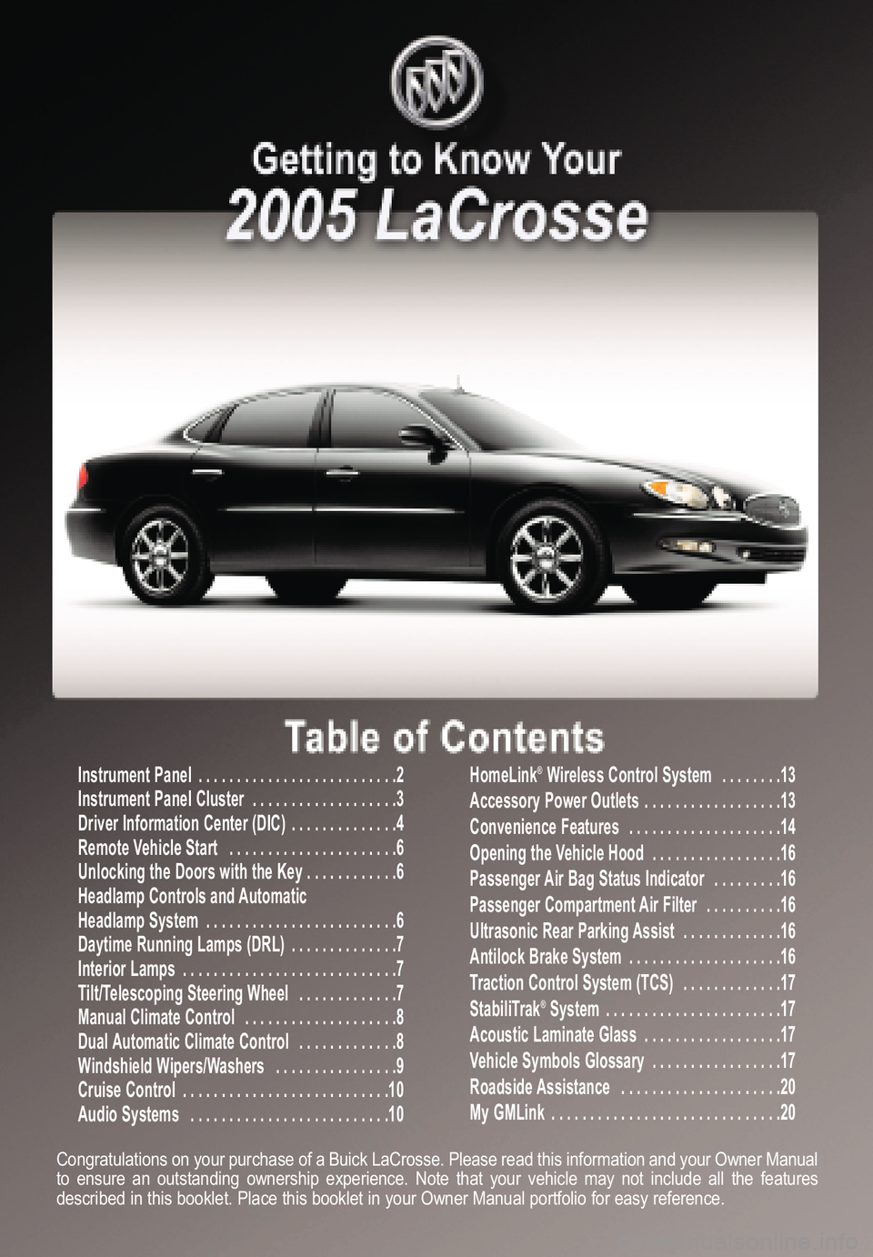 BUICK LACROSSE 2005  Get To Know Guide 