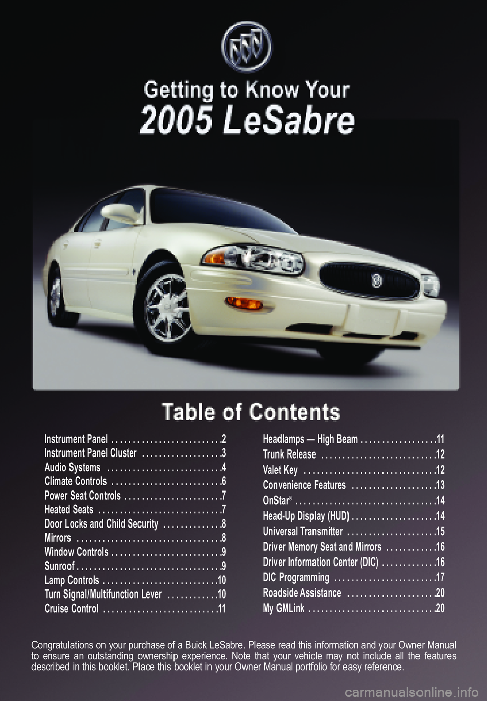 BUICK LESABRE 2005  Get To Know Guide 