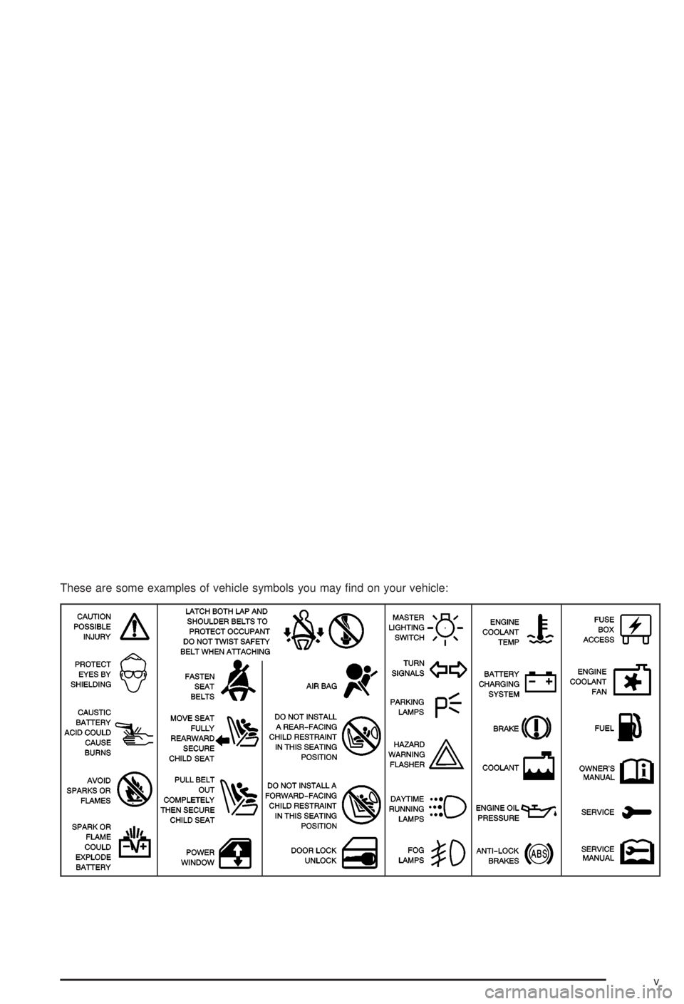 BUICK CENTURY 2003 Owners Manual These are some examples of vehicle symbols you may ®nd on your vehicle:
v BUICK CENTURY 2003 Owners Manual These are some examples of vehicle symbols you may ®nd on your vehicle:
v