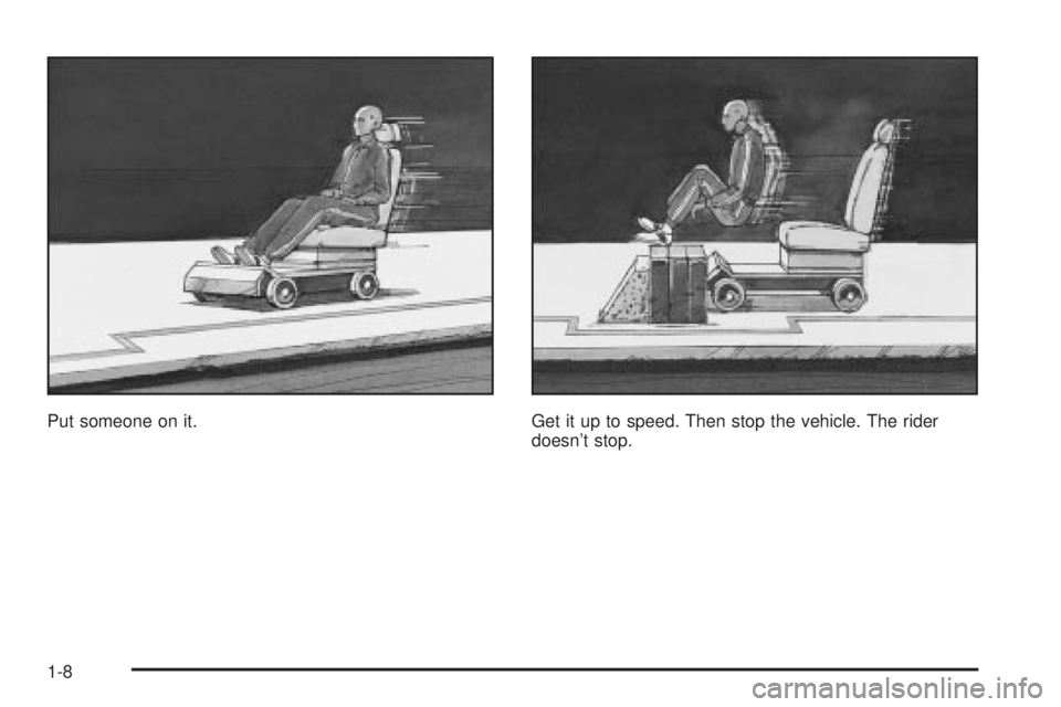 BUICK PARK AVENUE 2003 User Guide Put someone on it. Get it up to speed. Then stop the vehicle. The rider
doesnt stop.
1-8 