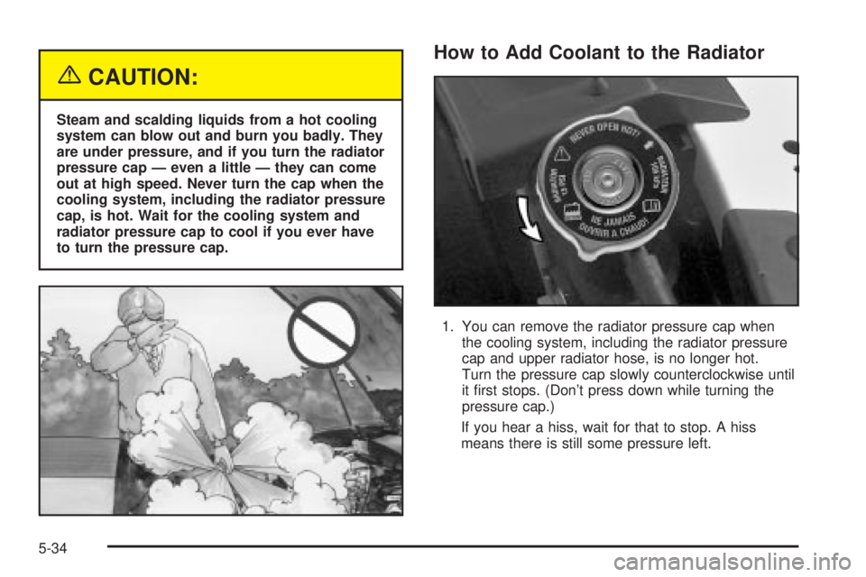 BUICK PARK AVENUE 2003 Owners Manual {CAUTION:
Steam and scalding liquids from a hot cooling
system can blow out and burn you badly. They
are under pressure, and if you turn the radiator
pressure cap Ð even a little Ð they can come
out BUICK PARK AVENUE 2003 Owners Manual {CAUTION:
Steam and scalding liquids from a hot cooling
system can blow out and burn you badly. They
are under pressure, and if you turn the radiator
pressure cap Ð even a little Ð they can come
out