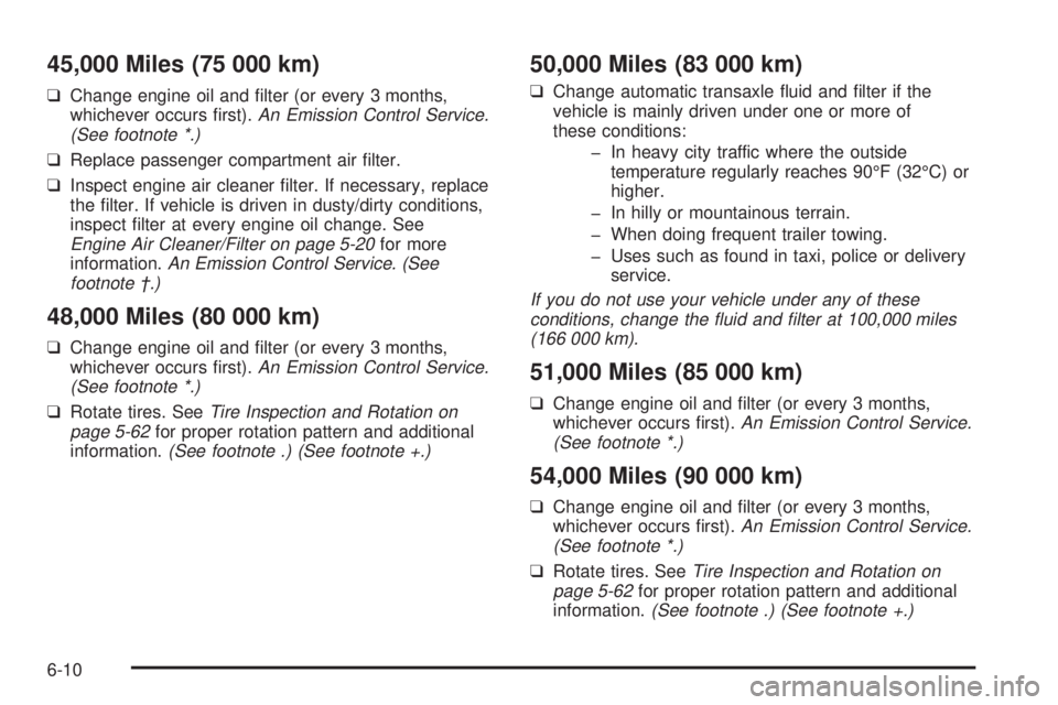 BUICK PARK AVENUE 2003 Owners Manual 45,000 Miles (75 000 km)
qChange engine oil and ®lter (or every 3 months,
whichever occurs ®rst).An Emission Control Service.
(See footnote *.)
qReplace passenger compartment air ®lter.
qInspect en BUICK PARK AVENUE 2003 Owners Manual 45,000 Miles (75 000 km)
qChange engine oil and ®lter (or every 3 months,
whichever occurs ®rst).An Emission Control Service.
(See footnote *.)
qReplace passenger compartment air ®lter.
qInspect en
