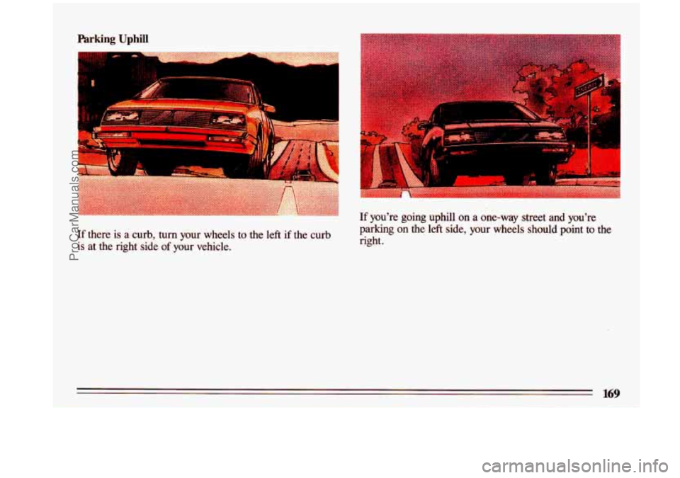 BUICK CENTURY 1993  Owners Manual If there is a curb, turn your  wheels to the  left if the  curb 
is  at 
the right  side of your  vehicle.  parking 
on the left  side,  your  wheels  should  point to the 
right. 
ProCarManuals.com 