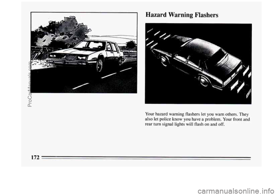BUICK CENTURY 1994 Owners Manual Hazard Warning Flashers
m
Your hazard warning flashers let you warn others. They
also let police know you have
a problem. Your front and
rear turn signal lights will flash on and
off.
17 BUICK CENTURY 1994 Owners Manual Hazard Warning Flashers
m
Your hazard warning flashers let you warn others. They
also let police know you have
a problem. Your front and
rear turn signal lights will flash on and
off.
17
