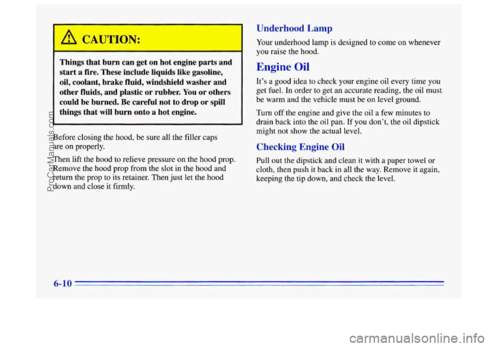 BUICK CENTURY 1996 Owners Manual Things that burn can get on hot engine parts and
start a fire. These include liquids like gasoline,
oil, coolant, brake fluid, windshield washer and
other fluids, and plasti BUICK CENTURY 1996 Owners Manual Things that burn can get on hot engine parts and
start a fire. These include liquids like gasoline,
oil, coolant, brake fluid, windshield washer and
other fluids, and plasti