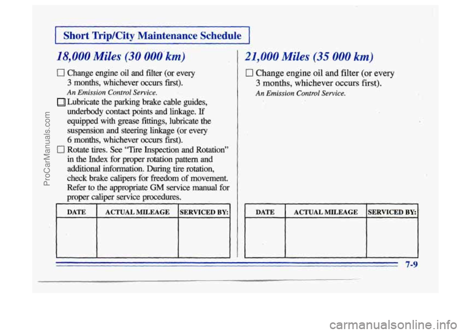 BUICK CENTURY 1996 Owners Manual I Short TripKity Maintenance Schedu
18,000 Miles’ (30 OOO’km)
0 Change engine oil and filter (or every
3 months, whichever occurs first).
An Emission Control Service.
Lubricate’th BUICK CENTURY 1996 Owners Manual I Short TripKity Maintenance Schedu
18,000 Miles’ (30 OOO’km)
0 Change engine oil and filter (or every
3 months, whichever occurs first).
An Emission Control Service.
Lubricate’th
