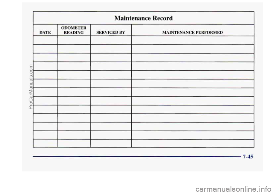 BUICK CENTURY 1997  Owners Manual Maintenance Record 
7-45 
ProCarManuals.com 