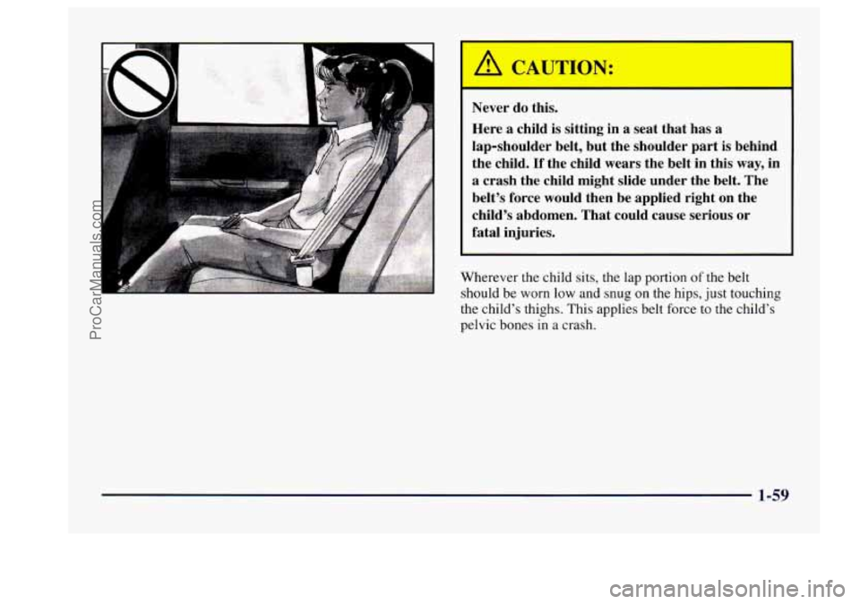BUICK CENTURY 1997 Manual PDF A CAUTION: 
- 
Never do this. 
Here  a  child  is  sitting  in 
a seat that  has a 
lap-shoulder  belt,  but the shoulder  part 
is behind 
the  child. 
If the child  wears  the  belt  in  this way, i