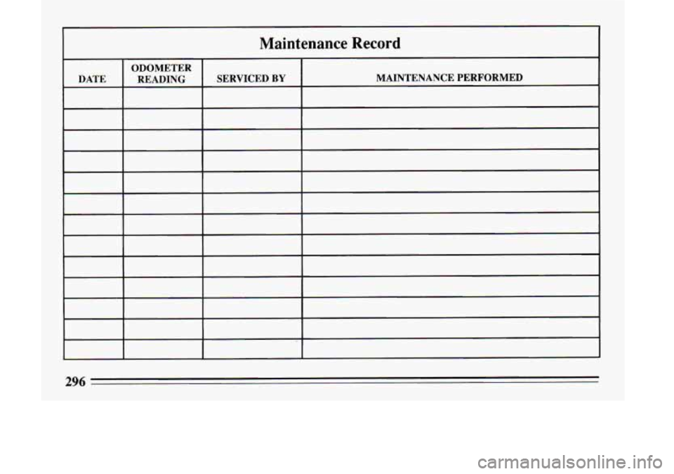 BUICK LESABRE 1993  Owners Manual Maintenance  Record 
296  