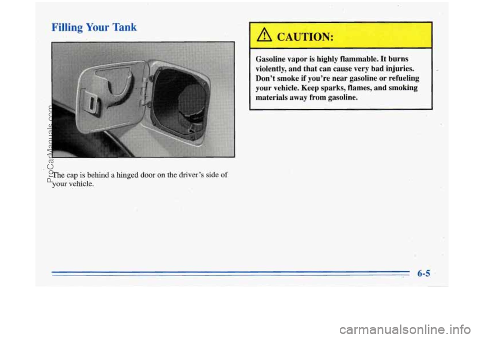 BUICK PARK AVENUE 1996 Owners Manual Filling Your Tank
/A CAUTION:
Gasol-ine vapor is highly flammable. It burns
violently, and that can cause very bad injuries..
Don’t smoke if you’re near gasoline
or refueling BUICK PARK AVENUE 1996 Owners Manual Filling Your Tank
/A CAUTION:
Gasol-ine vapor is highly flammable. It burns
violently, and that can cause very bad injuries..
Don’t smoke if you’re near gasoline
or refueling