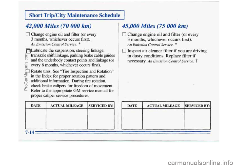 BUICK PARK AVENUE 1996 Owners Manual ,‘
0 Change’engine oil and filter (or every
3 months, whichever occurs first).
An Emission Control Service.
transaxle shift linkage, parking brake cable guides
and the underbody BUICK PARK AVENUE 1996 Owners Manual ,‘
0 Change’engine oil and filter (or every
3 months, whichever occurs first).
An Emission Control Service.
transaxle shift linkage, parking brake cable guides
and the underbody