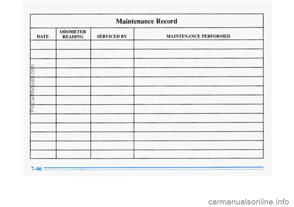 BUICK PARK AVENUE 1996 Owners Manual Maintenance Record
7-46
ProCarManuals.com BUICK PARK AVENUE 1996 Owners Manual Maintenance Record
7-46
ProCarManuals.com