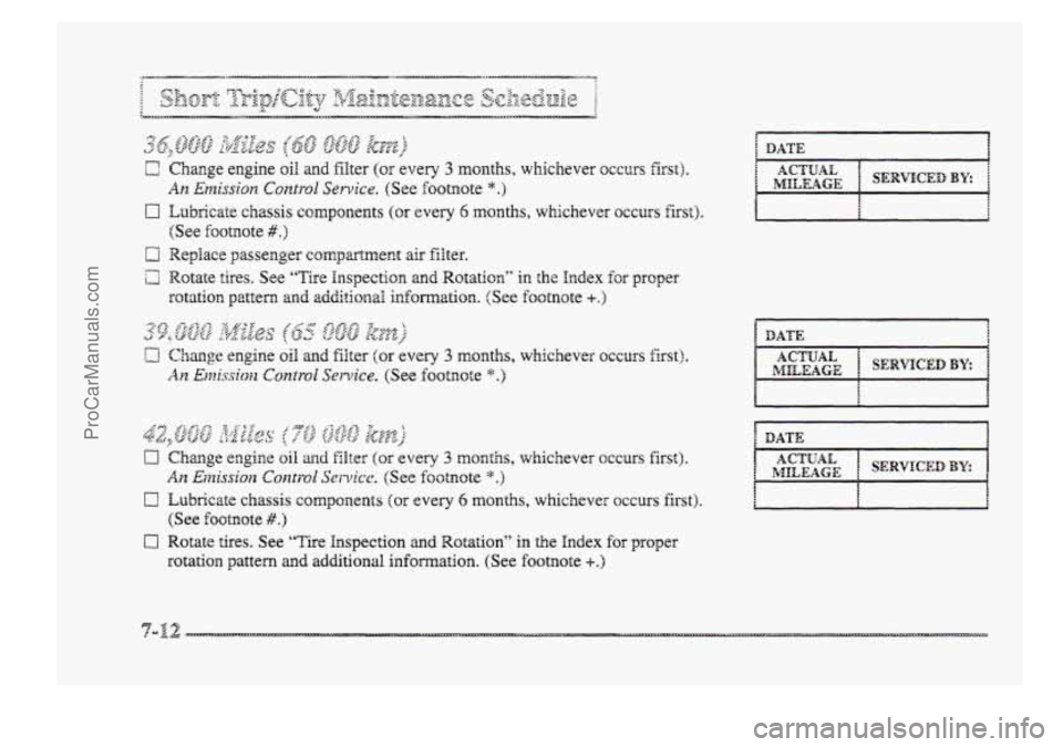 BUICK PARK AVENUE 1998  Owners Manual 0 Rotate tires. See “Tire Inspection and Rotation” in the Index  for p~oger 
rotation pattern and additional information. (See footnote 9.) 
ProCarManuals.com 