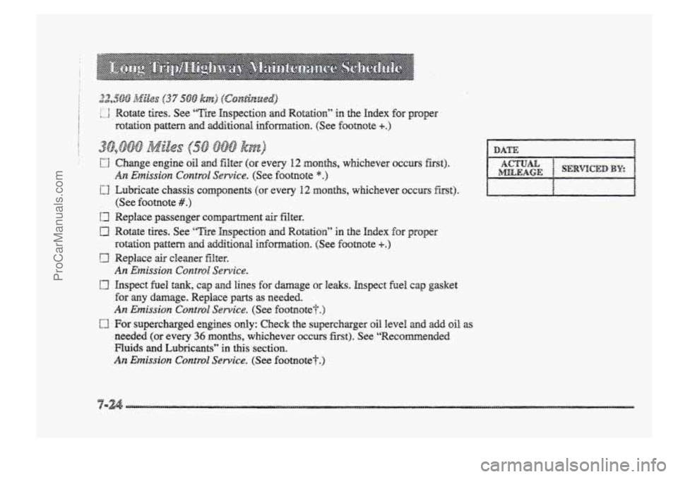 BUICK PARK AVENUE 1998 Owners Manual i ! 22*mo Miles (37 500 km) (Contiaued)
L‘.l Rotate tires. See “Tire Inspection and Rotation” in the Index for proper
roeah’l PagelTl W’ld Xh%tiOnd hfQlXXlh‘L (see fSOblOte +.>
j ~ BUICK PARK AVENUE 1998 Owners Manual i ! 22*mo Miles (37 500 km) (Contiaued)
L‘.l Rotate tires. See “Tire Inspection and Rotation” in the Index for proper
roeah’l PagelTl W’ld Xh%tiOnd hfQlXXlh‘L (see fSOblOte +.>
j ~