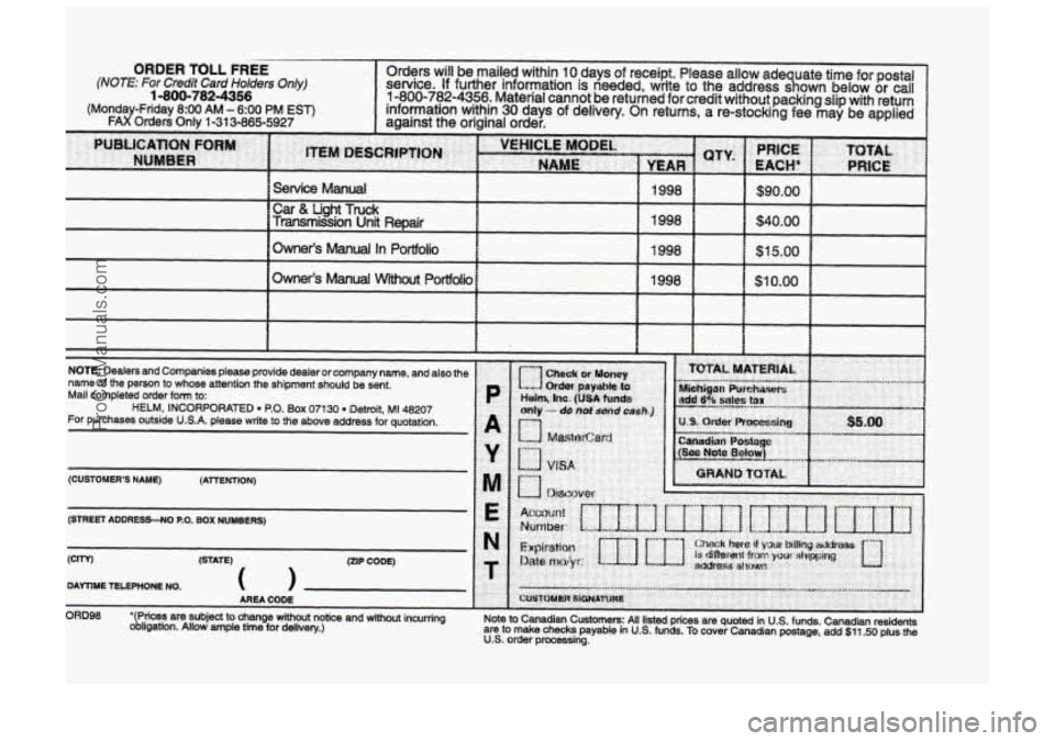 BUICK PARK AVENUE 1998  Owners Manual Service Manual 
ProCarManuals.com 