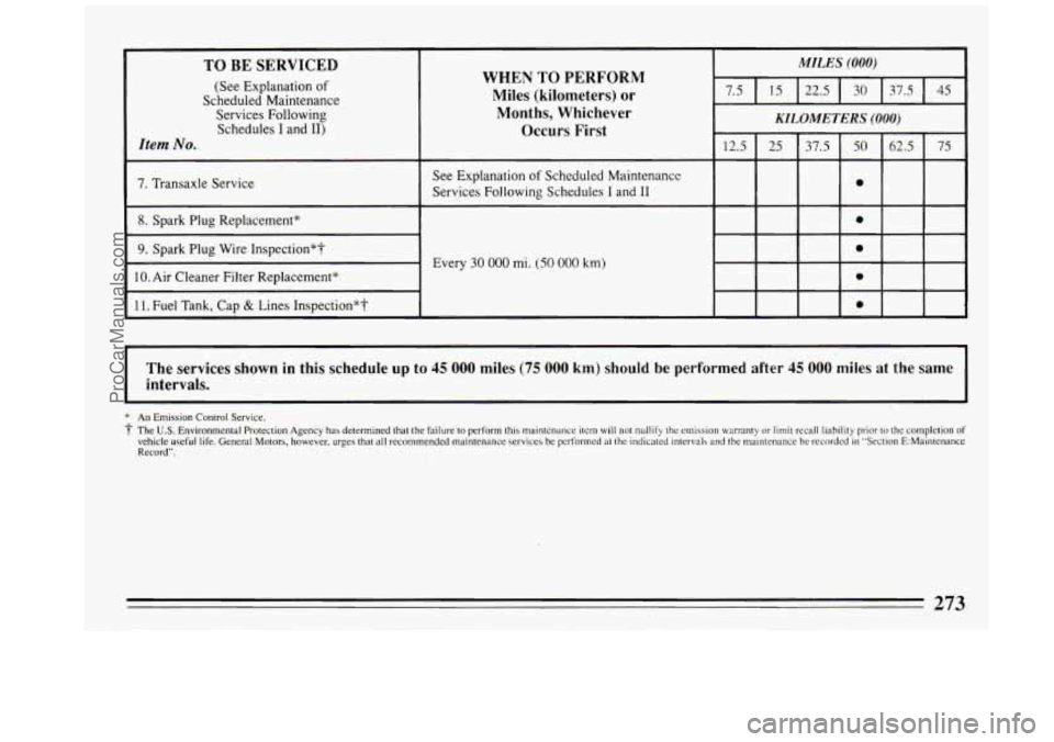 BUICK REGAL 1993 Owners Manual WHEN TO PERFORM (See Explanation of
Scheduled Maintenance Miles (kilometers) or
Services Following Months, Whichever
Schedules I and 11) Occurs First
Item No.
Every 30 000 mi. (SO 000 km)
r BUICK REGAL 1993 Owners Manual WHEN TO PERFORM (See Explanation of
Scheduled Maintenance Miles (kilometers) or
Services Following Months, Whichever
Schedules I and 11) Occurs First
Item No.
Every 30 000 mi. (SO 000 km)
r