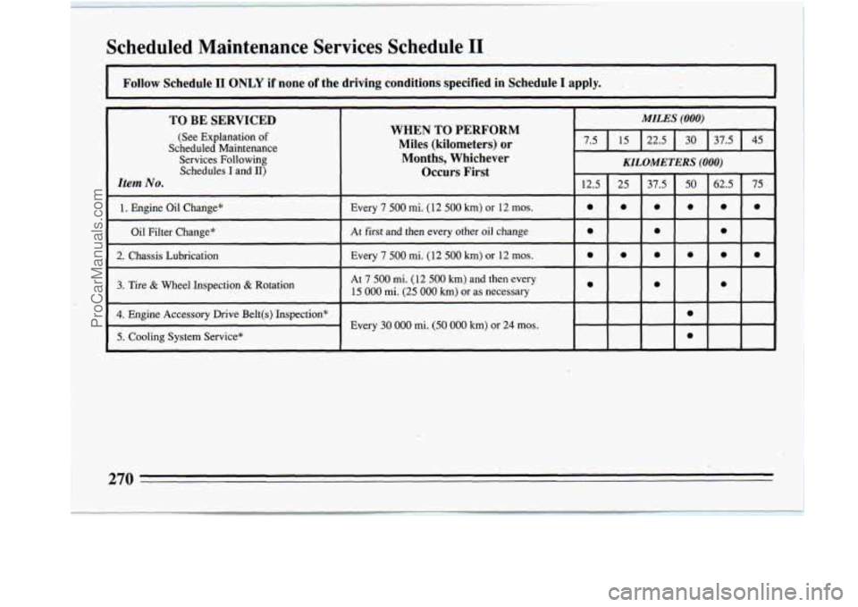 BUICK REGAL 1994 Owners Manual Scheduled Maintenance Services Schedule I1
I Follow Schedule II ONLY if none of the driving conditions specified in Schedule I apply. I
TO BE SERVICED
(See Explanation of
Scheduled M BUICK REGAL 1994 Owners Manual Scheduled Maintenance Services Schedule I1
I Follow Schedule II ONLY if none of the driving conditions specified in Schedule I apply. I
TO BE SERVICED
(See Explanation of
Scheduled M