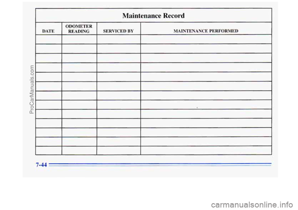 BUICK REGAL 1996 Owners Manual Maintenance Record
7-44
ProCarManuals.com BUICK REGAL 1996 Owners Manual Maintenance Record
7-44
ProCarManuals.com