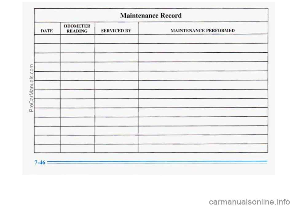 BUICK REGAL 1996 Owners Manual Maintenance Record
7-46
ProCarManuals.com BUICK REGAL 1996 Owners Manual Maintenance Record
7-46
ProCarManuals.com