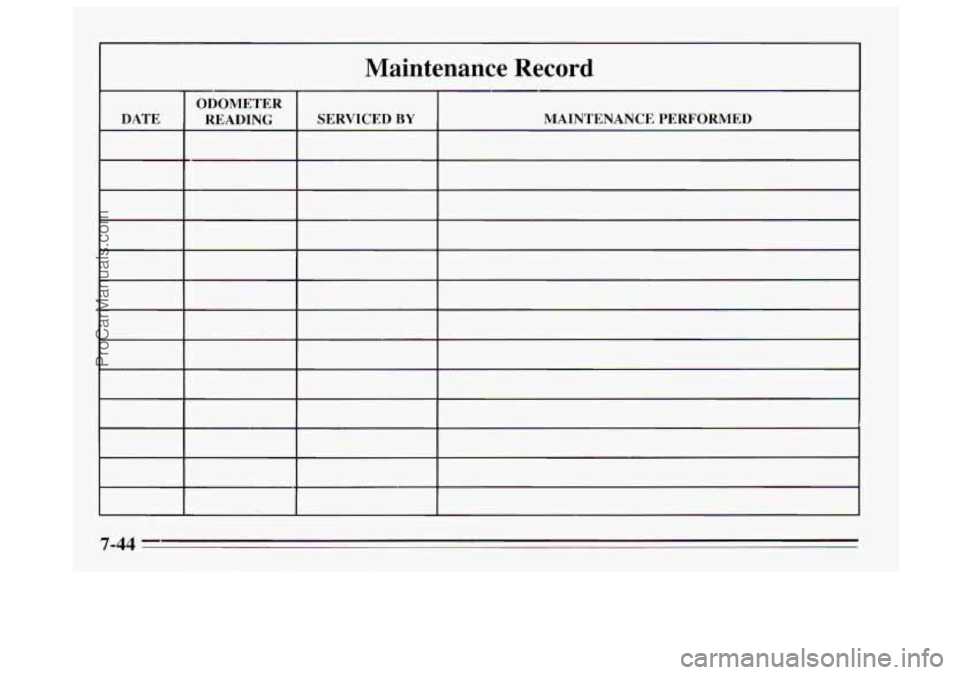 BUICK REGAL 1995 Owners Manual I--- ~ Maintenance Record
7-44
ProCarManuals.com BUICK REGAL 1995 Owners Manual I--- ~ Maintenance Record
7-44
ProCarManuals.com