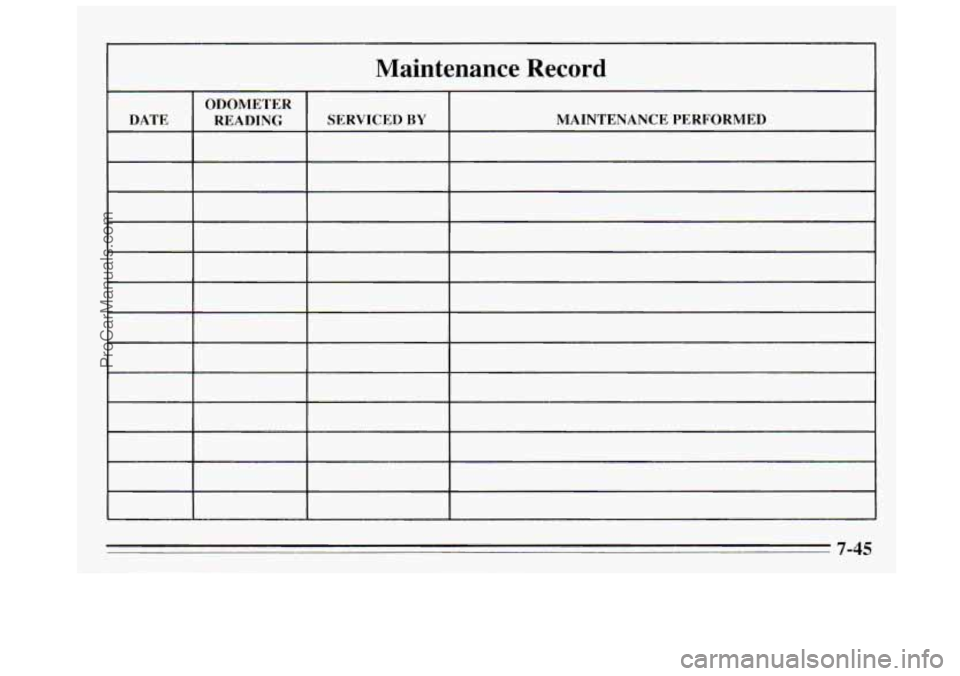 BUICK REGAL 1995 Owners Manual Maintenance Record
7-45
ProCarManuals.com BUICK REGAL 1995 Owners Manual Maintenance Record
7-45
ProCarManuals.com